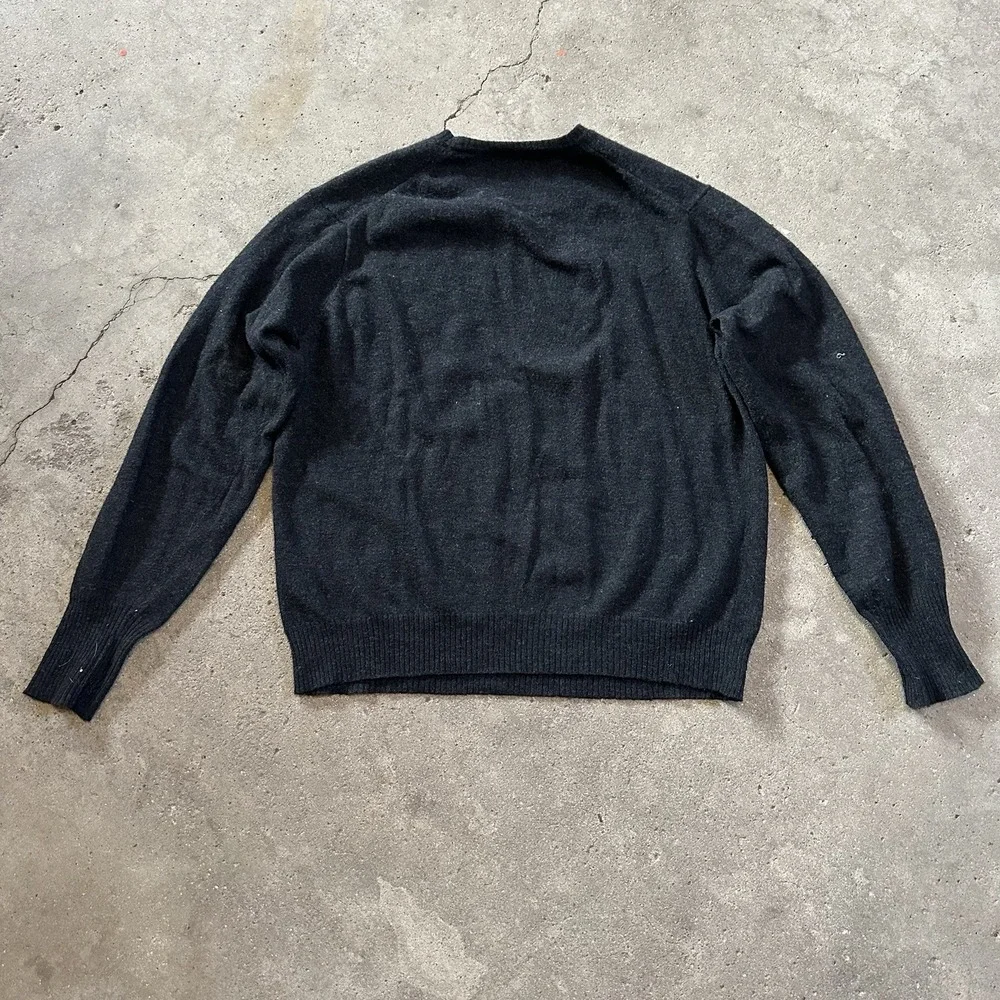 Vintage Polo Ralph Lauren Mens Sweater Charcoal 100% Lambs Wool V-Neck Preppy SM